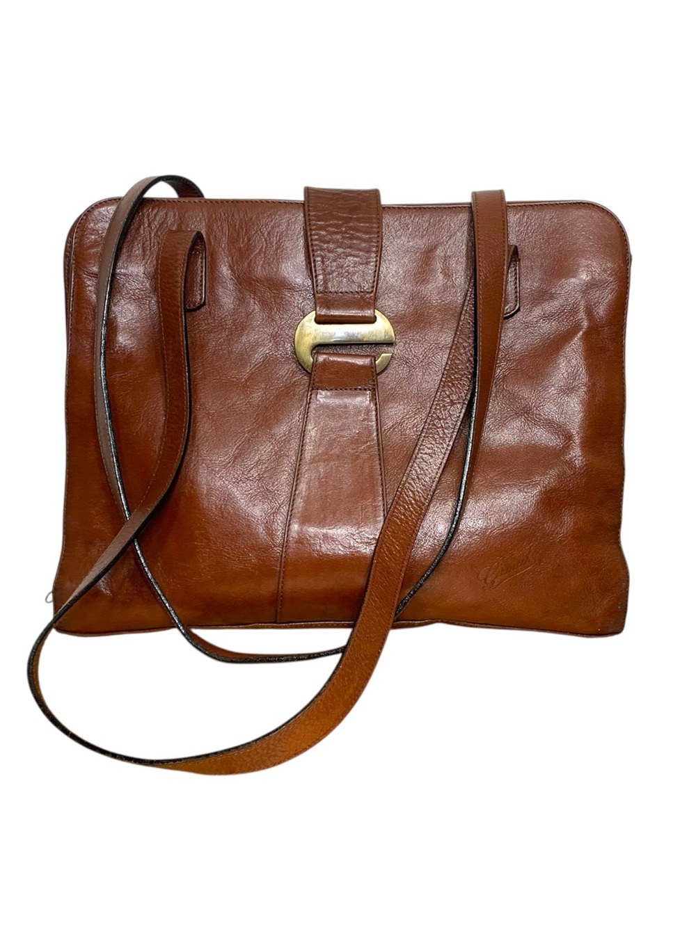 Vintage Gamak Paris Brown Leather Shoulder Bag 3 Compartments Classic Minimalist